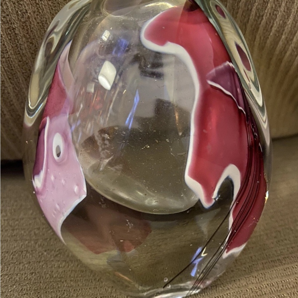 Eric Brakken Glasshouse Studio Signed Art Glass Paperweight Pink & White Ribbon - Picture 5 of 11